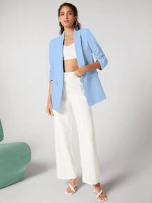 BizChic Women's Classic Light Blue Blazer Jacket, Suitable For Daily Commute, Long Sleeve Outerwear, Business Casual, Autumn Season - Baby Blue - View 4