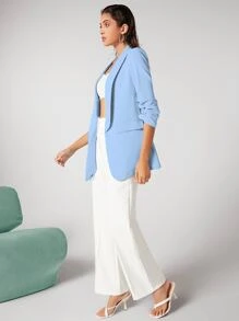 BizChic Women's Classic Light Blue Blazer Jacket, Suitable For Daily Commute, Long Sleeve Outerwear, Business Casual, Autumn Season - Baby Blue - View 5