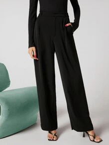 BizChic Chất rắn Cao eo Quần chân thẳng Trang phục làm việc - màu đen - Xem 3