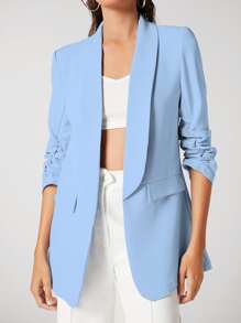 BizChic Women's Classic Light Blue Blazer Jacket, Suitable For Daily Commute, Long Sleeve Outerwear, Business Casual, Autumn Season - Baby Blue - View 6