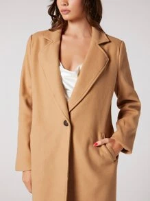BizChic Notched Collar Single Button Overcoat Workwear Fall Women Outfits Long Sleeve - Camel - View 5