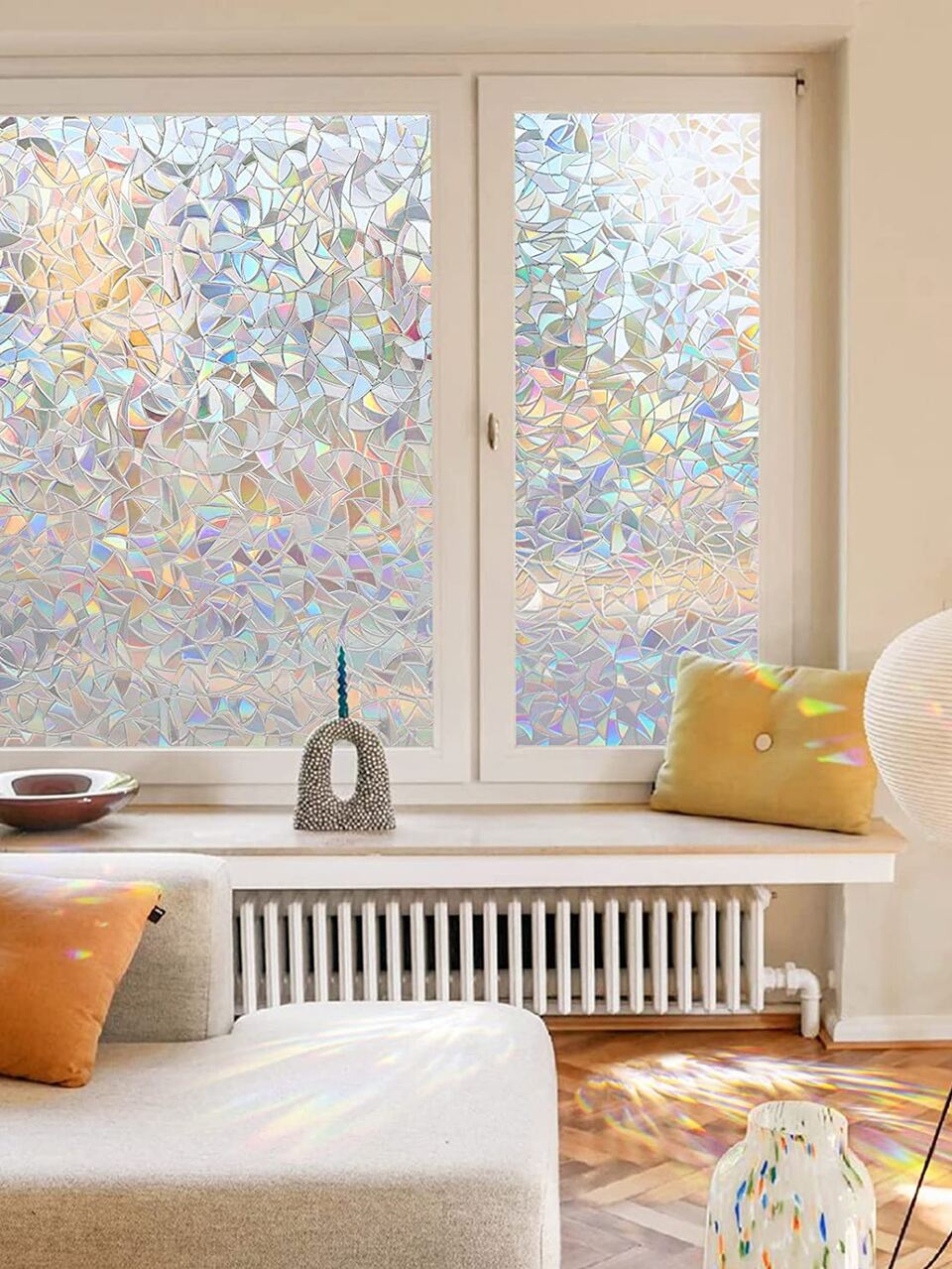 (One Sheet) Colorful Frosted Static Cling 3D Stained Glass Window Film, No Glue Glass Sticker, Translucent For Bedroom, Living Room, Classroom, Home Decor Wall Decor