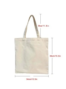 Floral & Slogan Graphic Shopper Bag - Beige - View 4