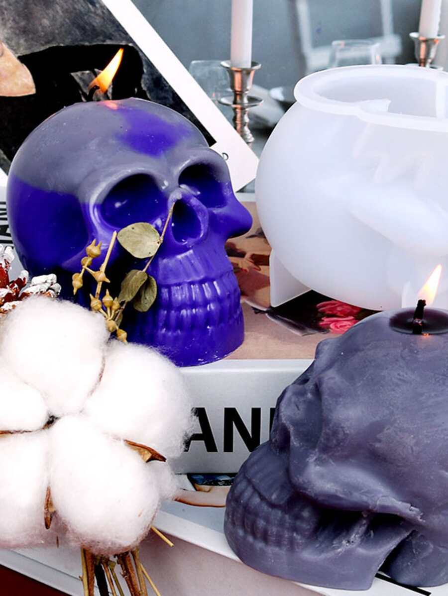 1入組骷髏形狀DIY矽膠蠟燭模具 - 白色 - 查看 1