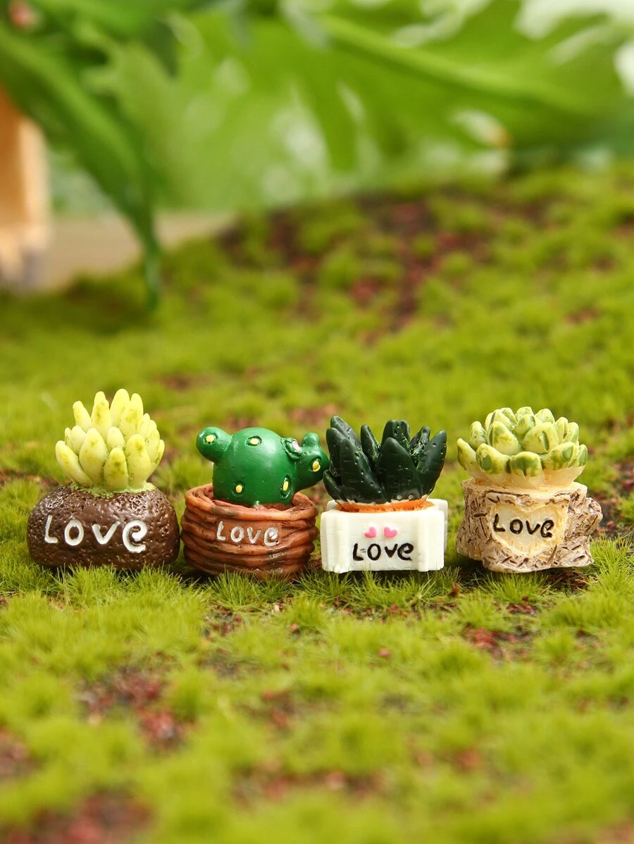 4pcs Mini Artificial Potted Plant Ornament - Multicolor - View 1