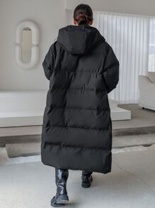 DAZY Slant Pockets Drawstring Hooded Padded Thick Pockets Coat, Women Winter Coat