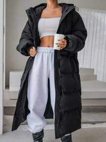 DAZY Slant Pockets Drawstring Hooded Padded Thick Pockets Coat, Women Winter Coat