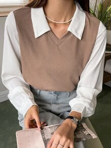 DAZY Colourblock Lantern Sleeve 2 In 1 Top - Multicolor - View 8