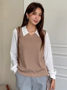 DAZY Colourblock Lantern Sleeve 2 In 1 Top - Multicolor - View 3