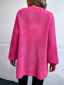 Chiquease Drop Shoulder Duster Cardigan - Hot Pink - View 2