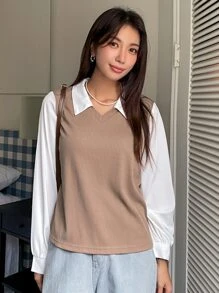 DAZY Colourblock Lantern Sleeve 2 In 1 Top - Multicolor - View 5