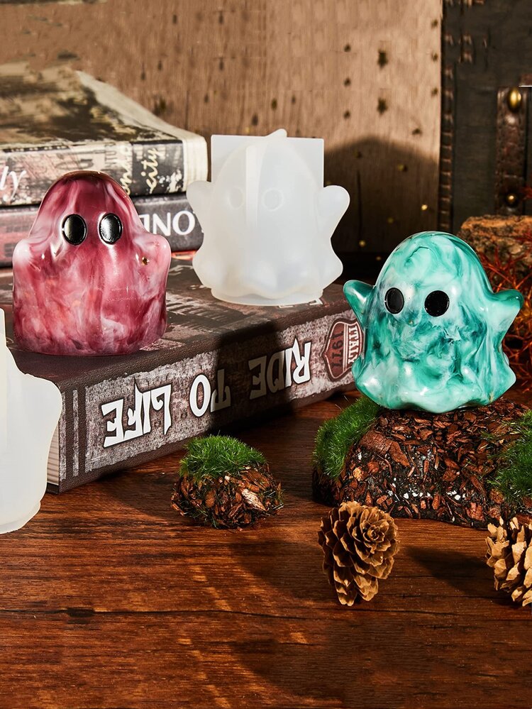 2 piezas Molde de silicona en forma de fantasma de Halloween DIY - Blanco - Añade 2