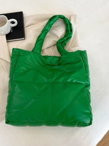 Bolso tote de hombro guateado - Verde - Ver 5