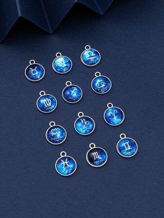 12 pièces Pendentif DIY constellation symbole rond