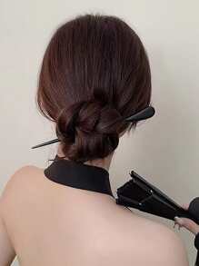 素色木頭髮夾 - 黑色 - 查看 1