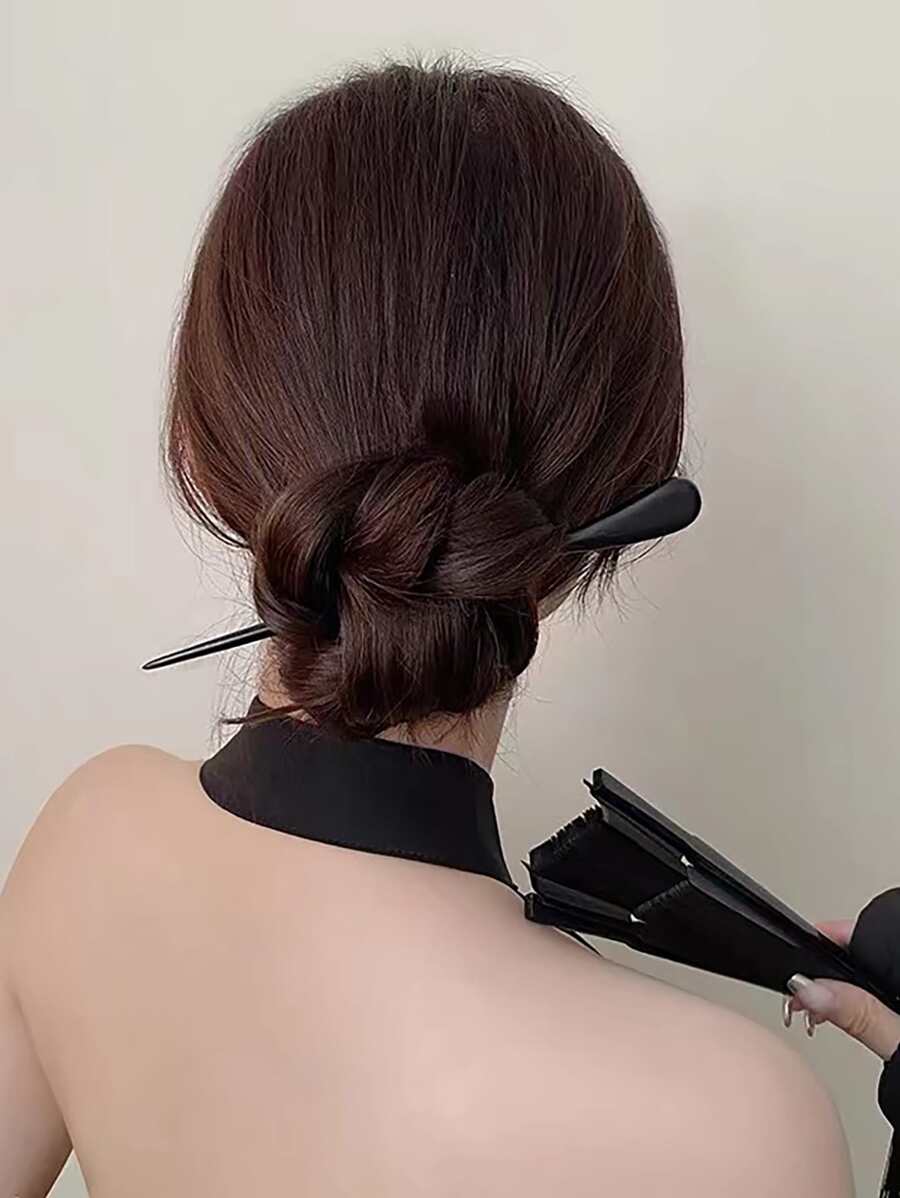 素色木頭髮夾 - 黑色 - 查看 1