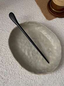 素色木頭髮夾 - 黑色 - 查看 2