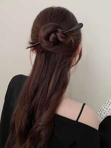 素色木頭髮夾 - 黑色 - 查看 3