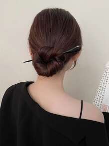 素色木頭髮夾 - 黑色 - 查看 4