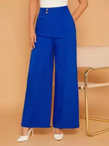 SHEIN Privé High Waist Wide Leg Pants - Royal Blue - View 1