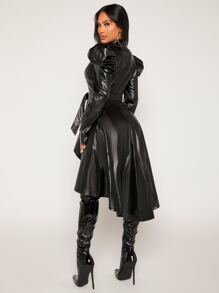 SHEIN SXY 羊腿袖搭扣腰帶PU皮革外套