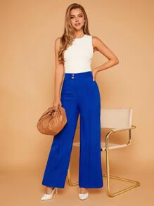 SHEIN Privé High Waist Wide Leg Pants - Royal Blue - View 4
