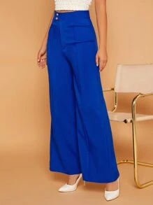 SHEIN Privé High Waist Wide Leg Pants - Royal Blue - View 5