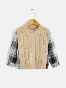 Toddler Boys Plaid Pattern Cable Knit 2 In 1 Jumper - Multicolor - View 1