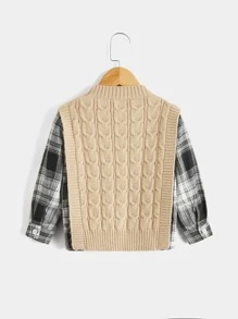 Toddler Boys Plaid Pattern Cable Knit 2 In 1 Jumper - Multicolor - View 2