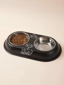1入組卡通圖案寵物雙碗 - 黑色 - 查看 1