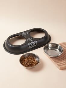 1入組卡通圖案寵物雙碗 - 黑色 - 查看 3