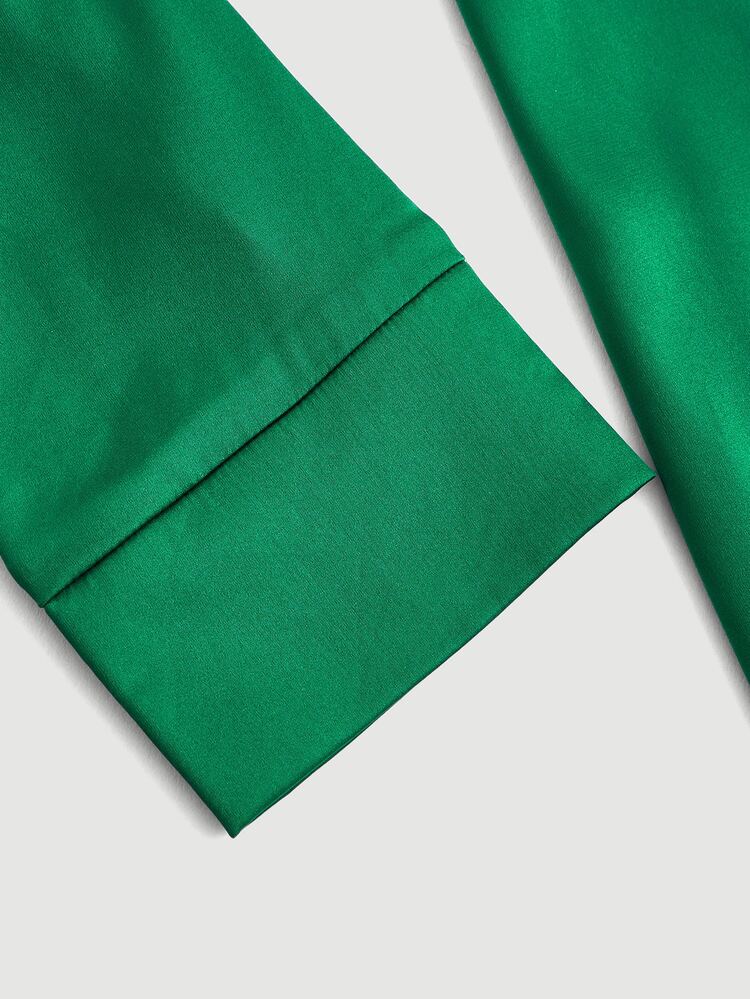 SHEIN Privé Solid Ruched Satin Dress - Green - View 4