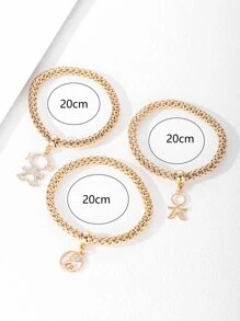 3入組水鑽和字母裝飾人物墜飾手環 - 金黃色 - 查看 3