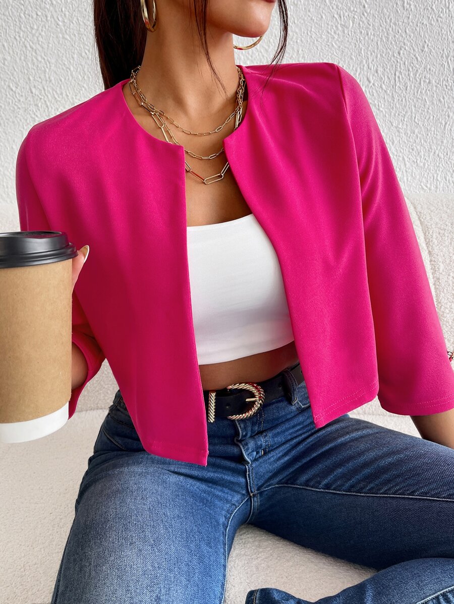 SHEIN Essnce Solid Open Front Jacket In Fall/Winter - Hot Pink - View 1