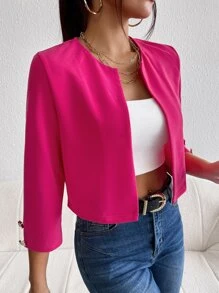 SHEIN Essnce Solid Open Front Jacket In Fall/Winter - Hot Pink - View 3