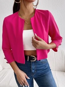 SHEIN Essnce Solid Open Front Jacket In Fall/Winter - Hot Pink - View 4