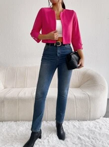 SHEIN Essnce Solid Open Front Jacket In Fall/Winter - Hot Pink - View 6