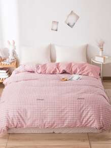 Plaid Pattern Duvet Cover Without Filler - Pink - View 1