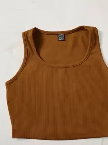 SHEIN EZwear Scoop Neck Tank Top and Track Shorts - Brown - View 4