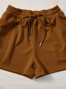SHEIN EZwear Scoop Neck Tank Top and Track Shorts - Brown - View 5