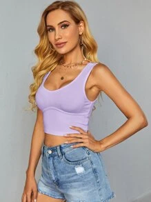 SHEIN Essnce Top tank corto tejido de canalé - Lila Púrpura - Ver 3