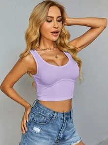SHEIN Essnce Top tank corto tejido de canalé - Lila Púrpura - Ver 4