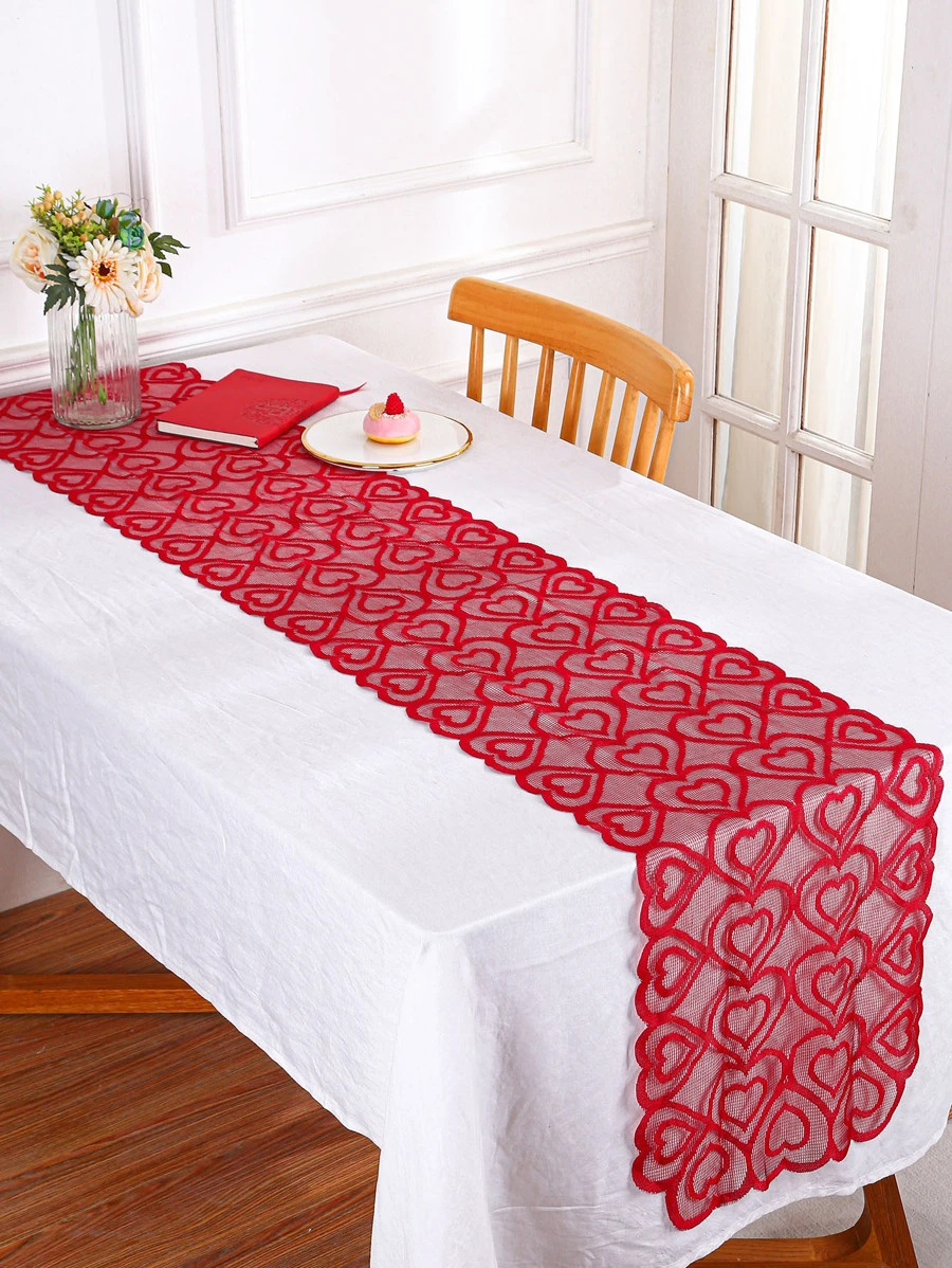 Heart Design Table Runner - Red - View 1