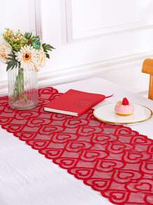 Heart Design Table Runner - Red - View 6