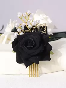 1/2/3pcs Rose Pearl Beaded Leaf Decorated Hair Clips,Hair Accessories,Wedding,Bride Hair Styling,Side Comb, School Stuff