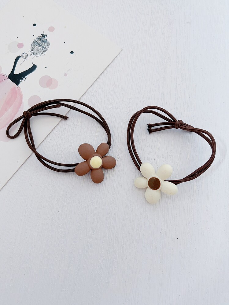 2个优雅花朵造型发圈，可爱女士发饰，沙滩装扮，沙滩花卉发饰，沙滩度假马尾辫发圈，发绳，弹性发圈，发圈，头饰 - 彩色 - 查看 7