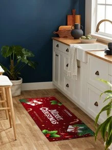 1pc Christmas Slogan Graphic Non-slip Kitchen Rug - Multicolor - View 2