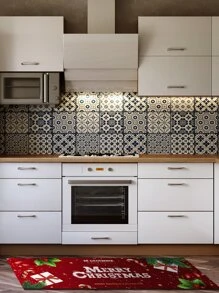 1pc Christmas Slogan Graphic Non-slip Kitchen Rug - Multicolor - View 3