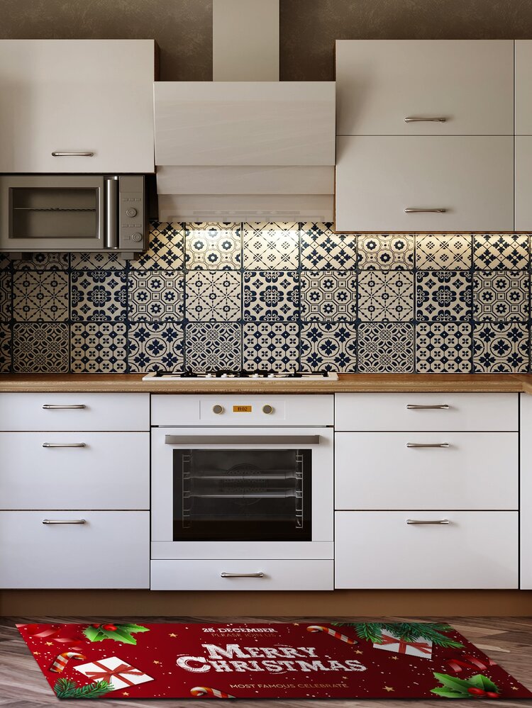 1 pieza Alfombra para cocina Navidad con estampado de slogan antideslizante - Multicolor - Añade 3