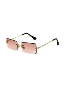 Gafas de moda sin montura de marco rectangular - Rosa - Ver 2
